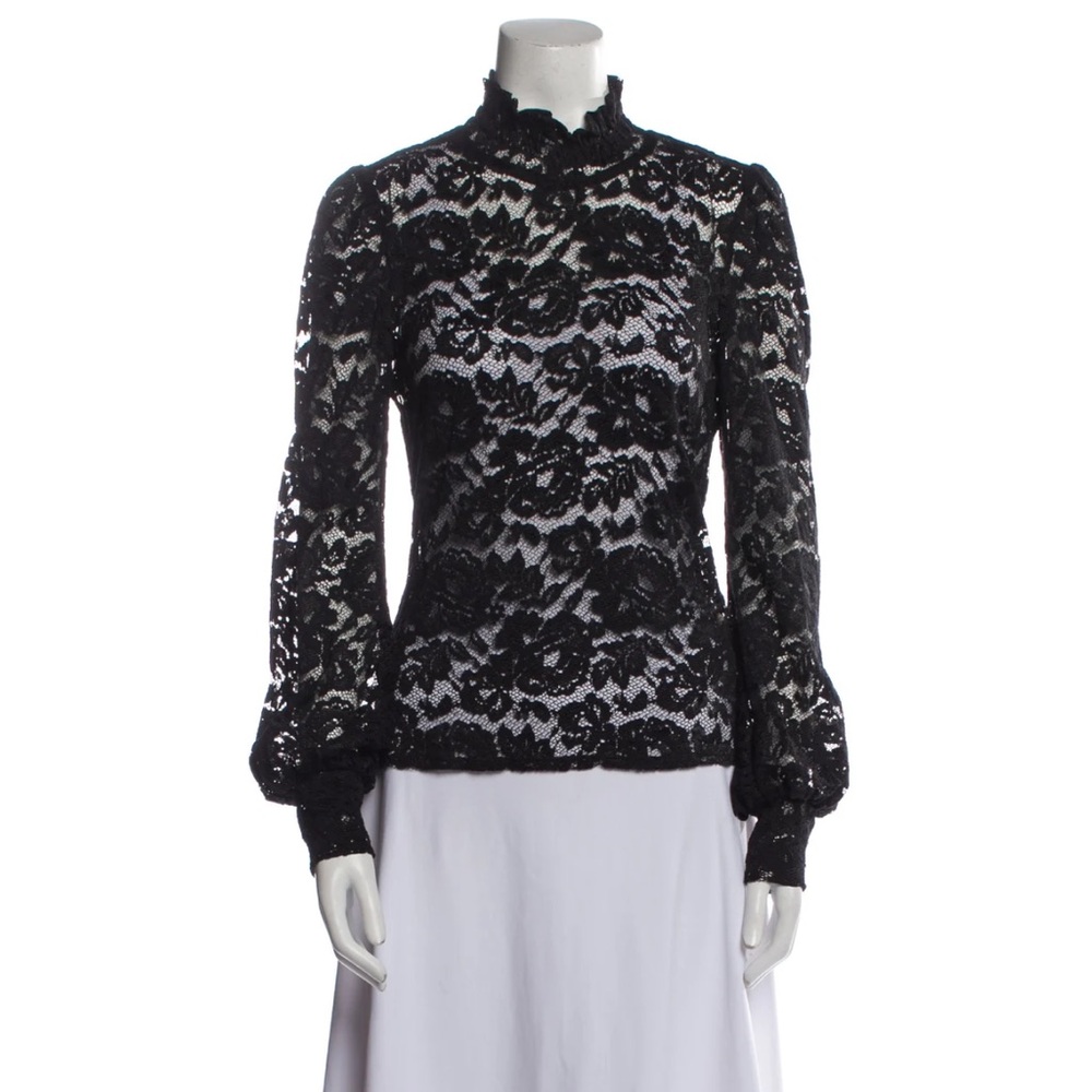Black lace mock neck blouse